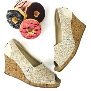 TOMS Emma Geometric Pattern Peep Toe Wedges